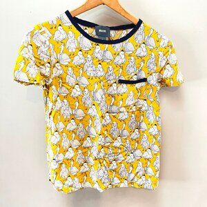 Maeve‎ Womens Yellow & Blue Owl & Bird Print Short Sleeve Top Size 2
